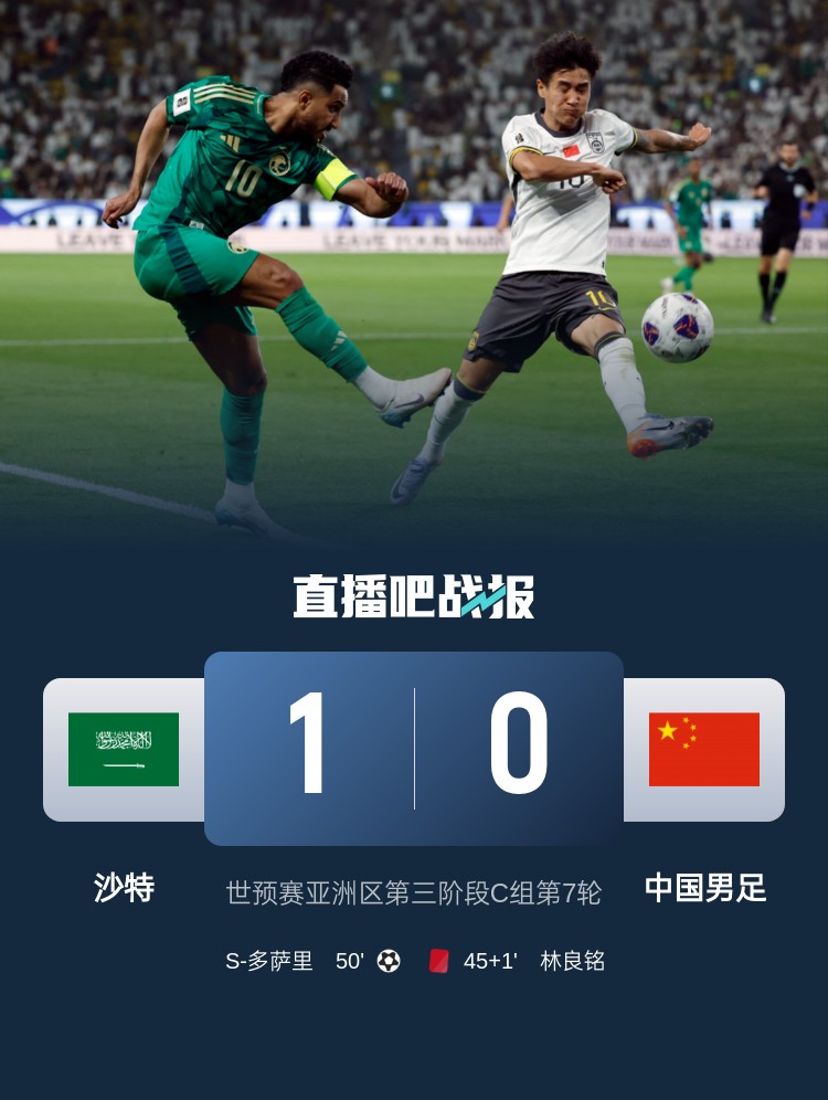  1-0小勝國(guó)足終結(jié)沙特在18強(qiáng)賽191天的進(jìn)球荒，上次進(jìn)球也是戰(zhàn)國(guó)足